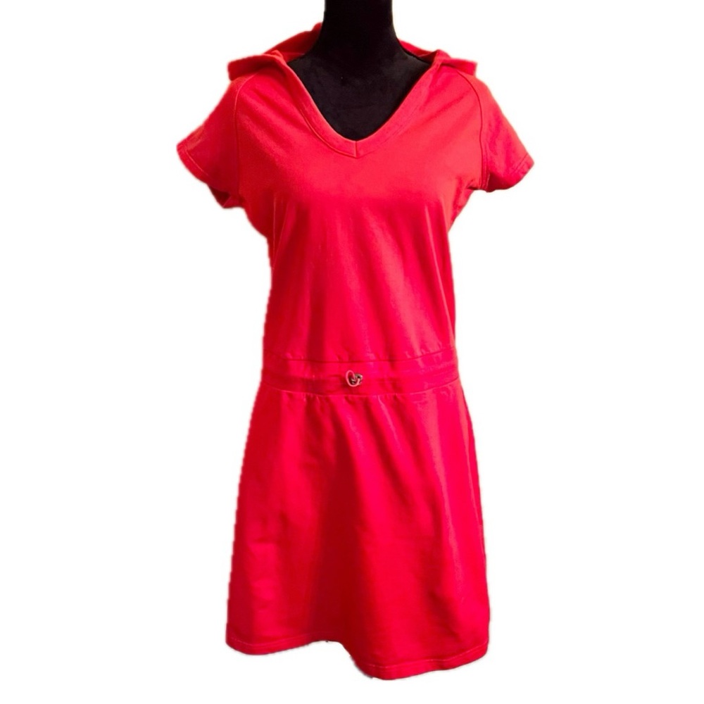SIDEWAYS Hooded Drawstring Red Dress Cotton Sz L